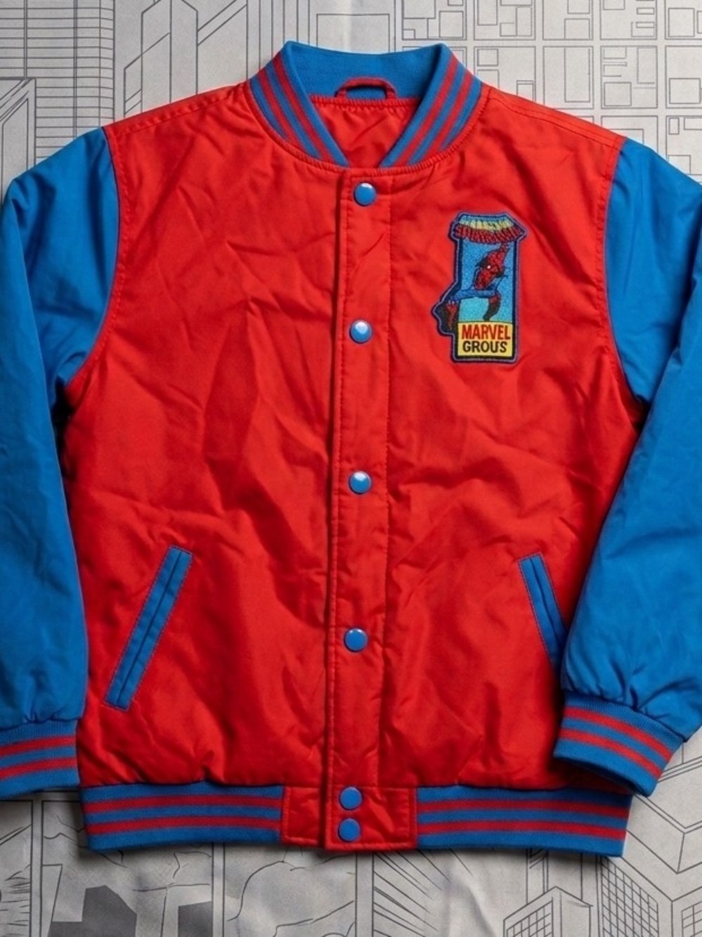 Daytona 500 Disney Red and Blue Kids Puffer Jacket with Spider Patch